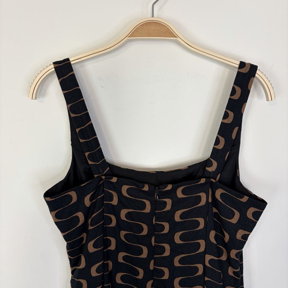 Christian Lacroix Linen Blend A-Line Square Neck Midi Dress 8 Black Tan Retro - Picture 8 of 12